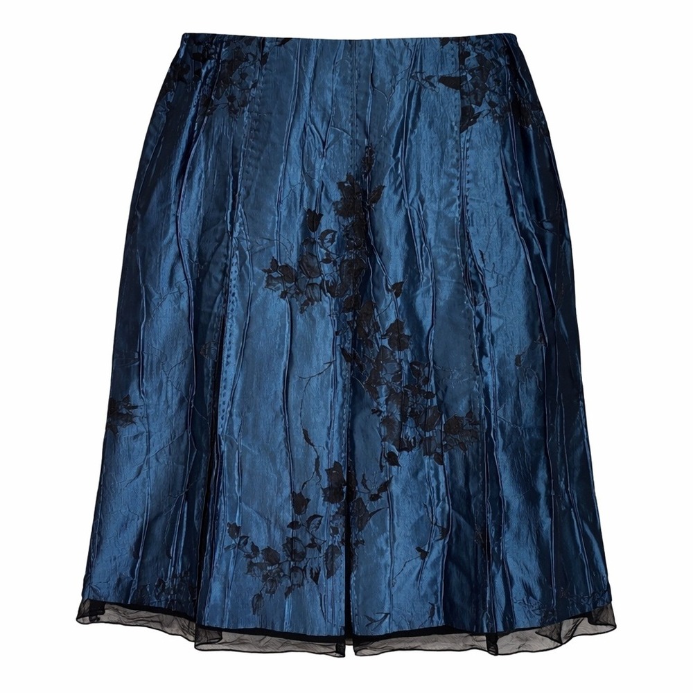 Vtg Carlisle Silk Skirt Size 12 Metallic Teal Blue Black Lace Tulle Whimsigoth